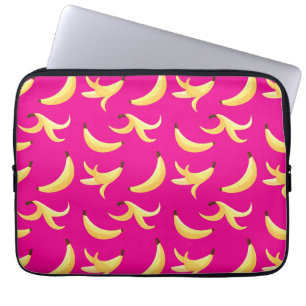 Grappig Retro Geel Banaan Patroon Feest Bewerkbaar Laptop Sleeve