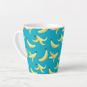 Grappig Retro Geel Banaan Patroon Feest Bewerkbaar Latte Mok