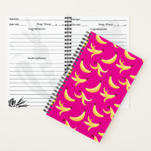 Grappig Retro Geel Banaan Patroon Feest Bewerkbaar Notitieboek