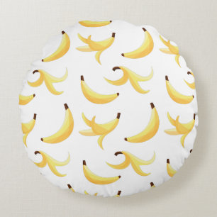 Grappig Retro Geel Banaan Patroon Feest Bewerkbaar Rond Kussen