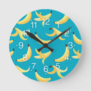 Grappig Retro Geel Banaan Patroon Feest Bewerkbaar Ronde Klok