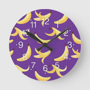 Grappig Retro Geel Banaan Patroon Feest Bewerkbaar Ronde Klok