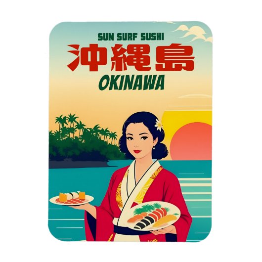Grappig Retro Graphic Okinawa Japan Sushi Humor Magneet (Verticaal)