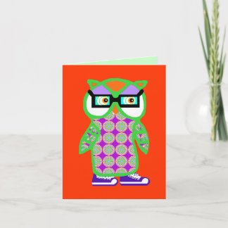Grappig Retro Groene Hipster Uil Blank Wenskaart Kaart