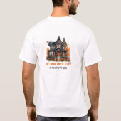 Grappig retro Halloween spooky spooky huis T-shirt (Achterkant)