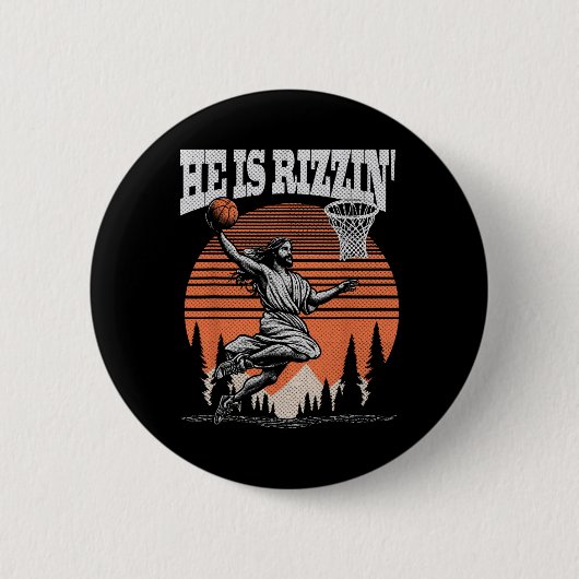 Grappig Retro Hij Is Rizzin Christelijk Pasen Spel Ronde Button 5,7 Cm (Voorkant)
