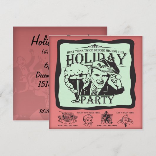 Grappig Retro Holiday Party! Kaart (Voorkant / Achterkant)