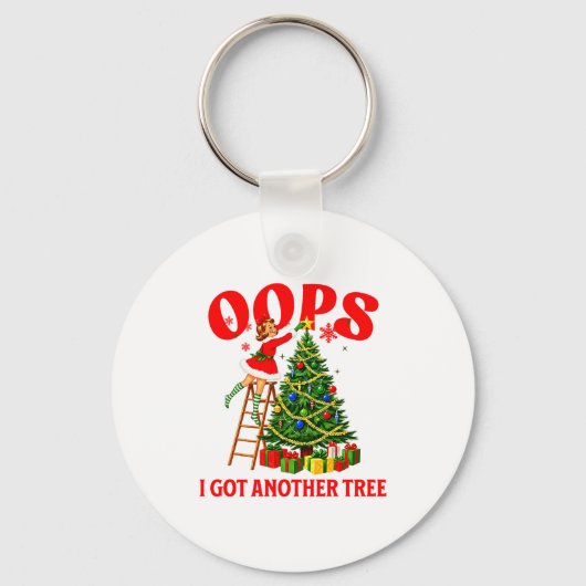 Grappig Retro Kerst Oeps Ik Heb Nog Een Boom Prem Sleutelhanger (Voorkant)