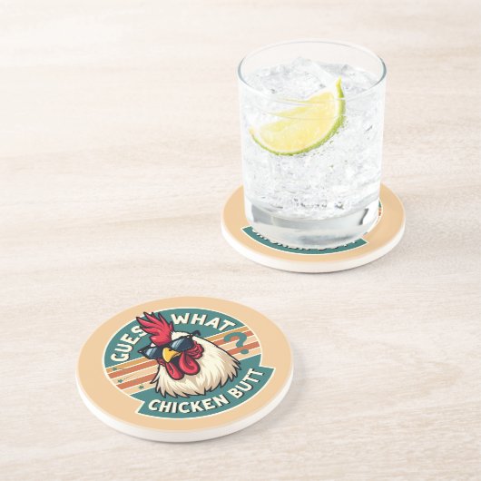 Grappig retro kip kont grap ontwerp zandsteen onderzetter (Zijkant)