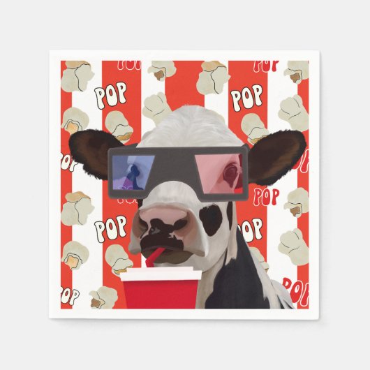 Grappig Retro Koe Popcorn Pattern Servet (Voorkant)