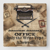 Grappig Retro Man Cave  Typewriter wandklok (Voorkant)