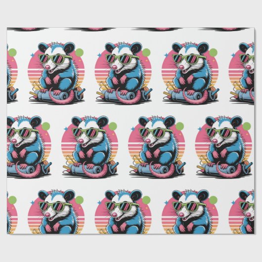 Grappig Retro Opossum vakantiepatroon Cadeaupapier (Vlak)
