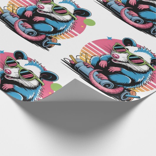 Grappig Retro Opossum vakantiepatroon Cadeaupapier (Hoek)