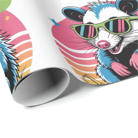 Grappig Retro Opossum vakantiepatroon Cadeaupapier (Rol Hoek)