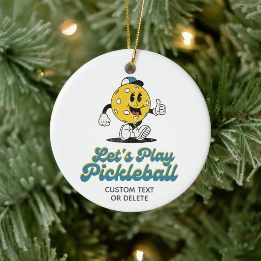 Grappig Retro Pickleball Cartoon Mascotte Custom Keramisch Ornament (Boom)