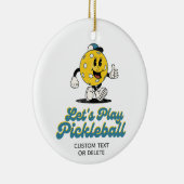 Grappig Retro Pickleball Cartoon Mascotte Custom Keramisch Ornament (Rechts)