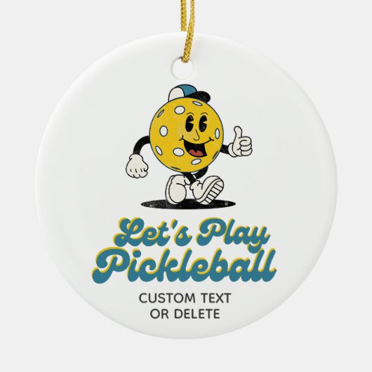 Grappig Retro Pickleball Cartoon Mascotte Custom Keramisch Ornament (Voorkant)