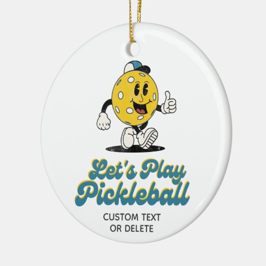 Grappig Retro Pickleball Cartoon Mascotte Custom Keramisch Ornament (Links)