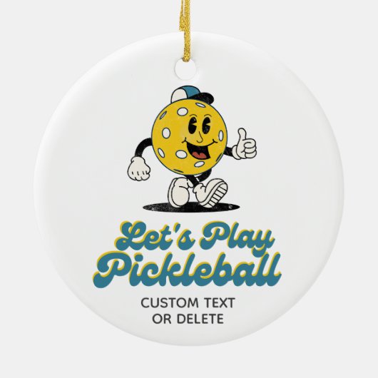 Grappig Retro Pickleball Cartoon Mascotte Custom Keramisch Ornament (Achterkant)