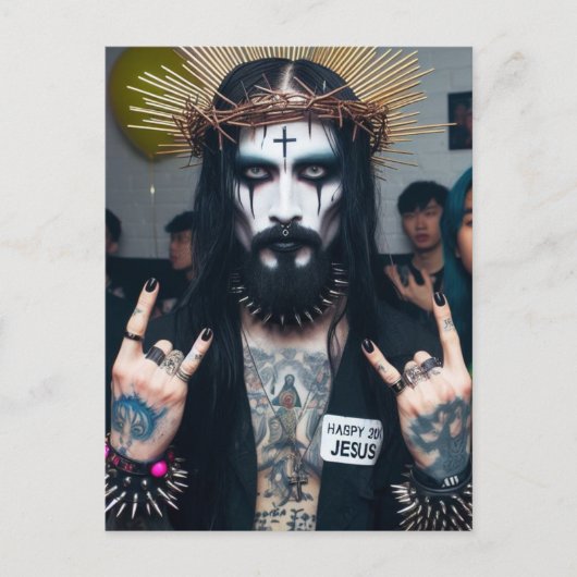 Grappig Retro Punk Rock Gothic Party Jesus Briefkaart (Voorkant)