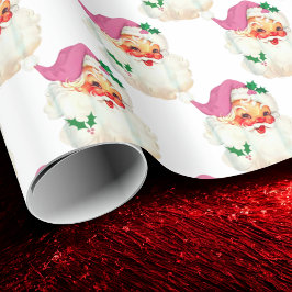 Grappig Retro Roze Kerstman Gezicht Kerstcadeau Cadeaupapier