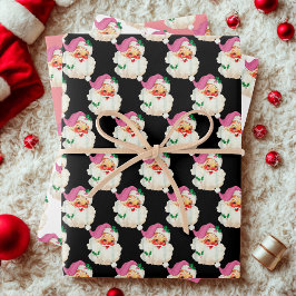 Grappig Retro Roze Kerstman Gezicht Kerstcadeau Inpakpapier Vel