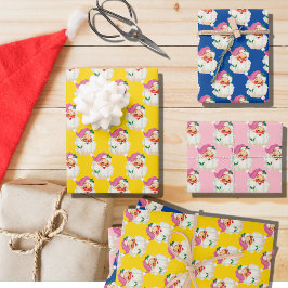 Grappig Retro Roze Kerstman Gezicht Kerstcadeau Inpakpapier Vel