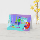 Grappig Retro Ski Vakantie Wenskaart Kaart (Gele Bloem)