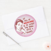 Grappig retro vrouw 50's huisvrouw huishoudelijk w ronde sticker (Envelop)