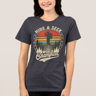 Grappig Retro Zonsondergang Bos Design Tri-Blend Shirt