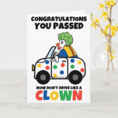 Grappig rijexamen Gefeliciteerd Kaart Clown Joke (Gele Bloem)