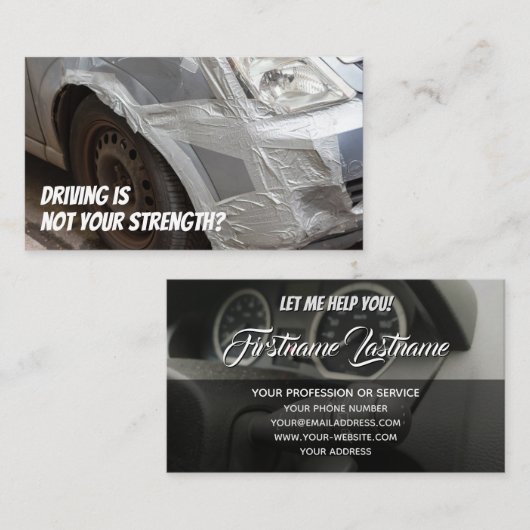 Grappig rijlessen grappige schoolauto visitekaartje (Voorkant / Achterkant)