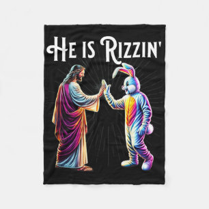 Grappig Rizz hij is Rizzin Jezus High Five Paasbro Fleece Deken