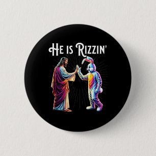 Grappig Rizz hij is Rizzin Jezus High Five Paasbro Ronde Button 5,7 Cm