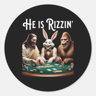 Grappig Rizz hij is Rizzin Jezus Ronde Sticker