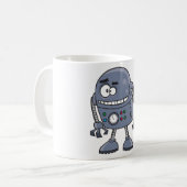 Grappig Robot Karakter Schattig Blauw Retro Koffiemok (Voorkant links)