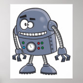 Grappig Robot Karakter Schattig Blauw Retro Poster (Voorkant)