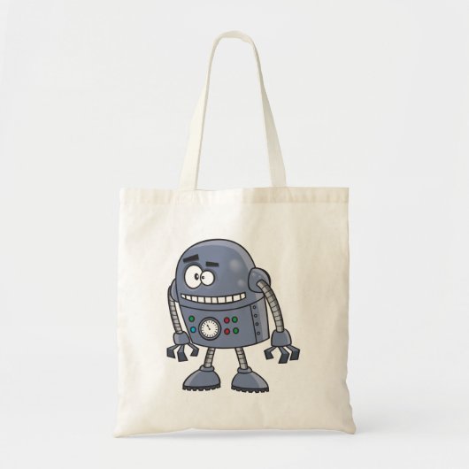 Grappig Robot Karakter Schattig Blauw Retro Tote Bag (Voorkant)