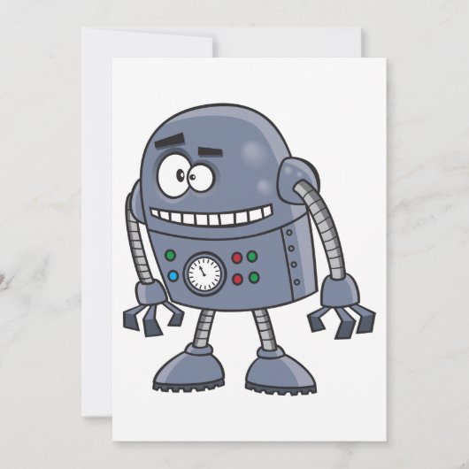 Grappig Robotpersonage Schattig Blauw Retro Kaart (Voorkant)