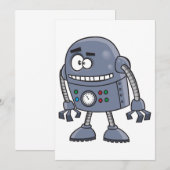 Grappig Robotpersonage Schattig Blauw Retro Kaart (Voorkant / Achterkant)