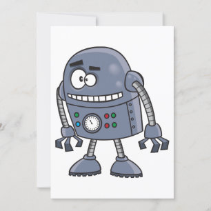 Grappig Robotpersonage Schattig Blauw Retro Kaart