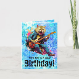 Grappig Rockstar Cat Birthday Gevouwen Wenskaart Kaart