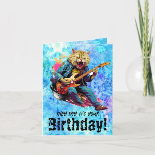 Grappig Rockstar Cat Birthday Gevouwen Wenskaart Kaart