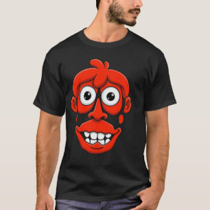 Grappig Rode Monster Gezicht Cartoon T-Shirt