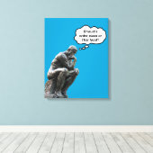 Grappig Rodin Thinker Statue - Pizza of Thai Food? Canvas Afdruk (Insitu (Houten vloer))