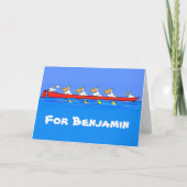 Grappig roeiend pelicans cartoon illustratie kaart (Voorkant)