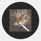 Grappig Roken Kat Meme Ronde Sticker (Voorkant)