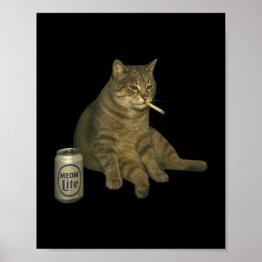 Grappig Roken Kat Meme Sigaret Kitten Drink B Poster (Voorkant)
