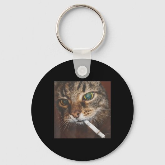 Grappig Roken Kat Meme Sleutelhanger (Voorkant)