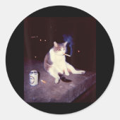 Grappig Roken Meme Sigaret Kitten Brainrot Gekke Ronde Sticker (Voorkant)